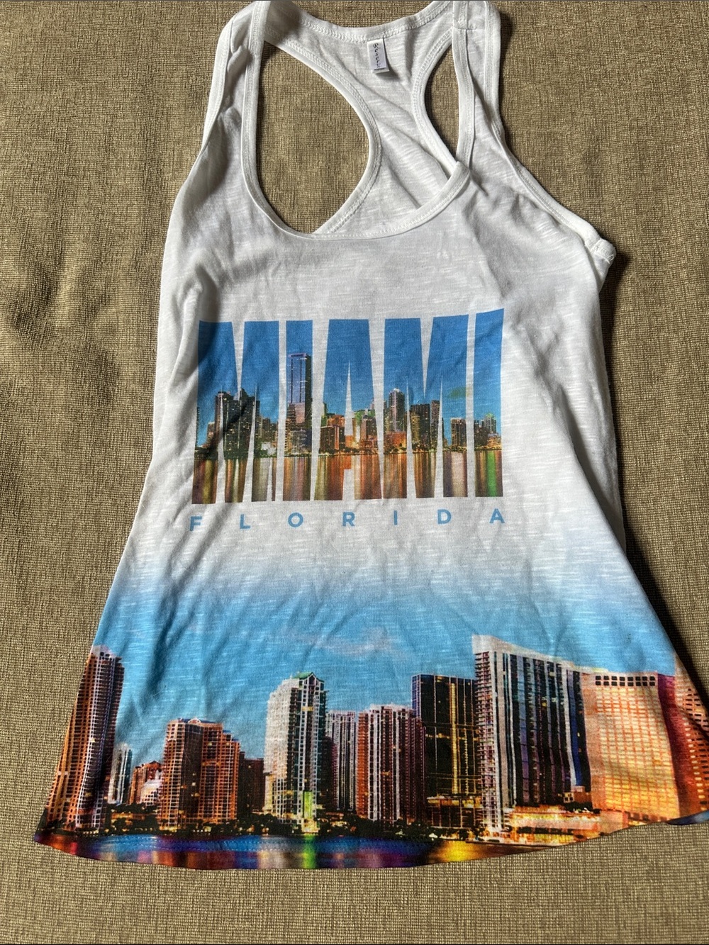 Reserved White & Blue Miami Skyline Racerback Tank size small